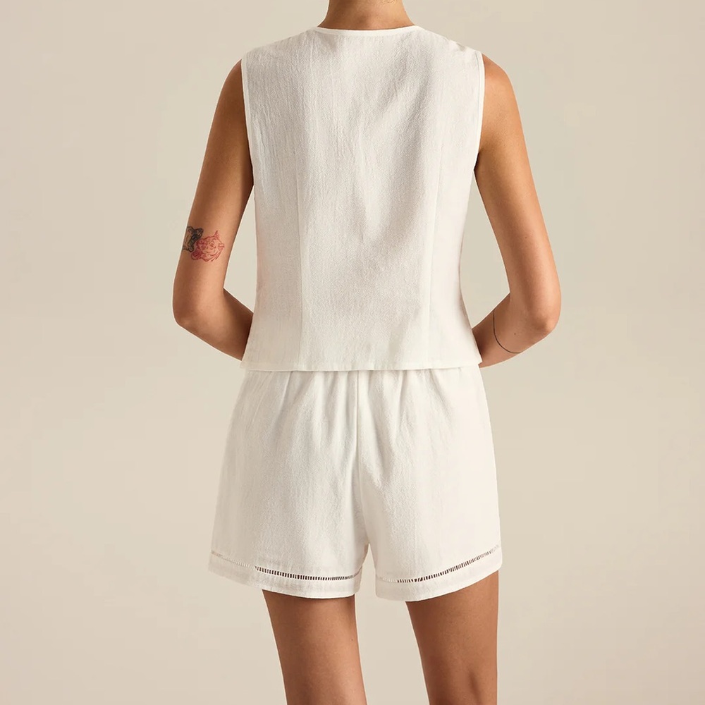 191 Cotton Button Detail Vest Top With Pockets Shorts Set - Picture 5 of 6